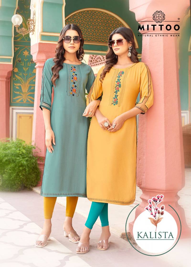 Mittoo Kalista Rayon Designer Wear Kurti Collection