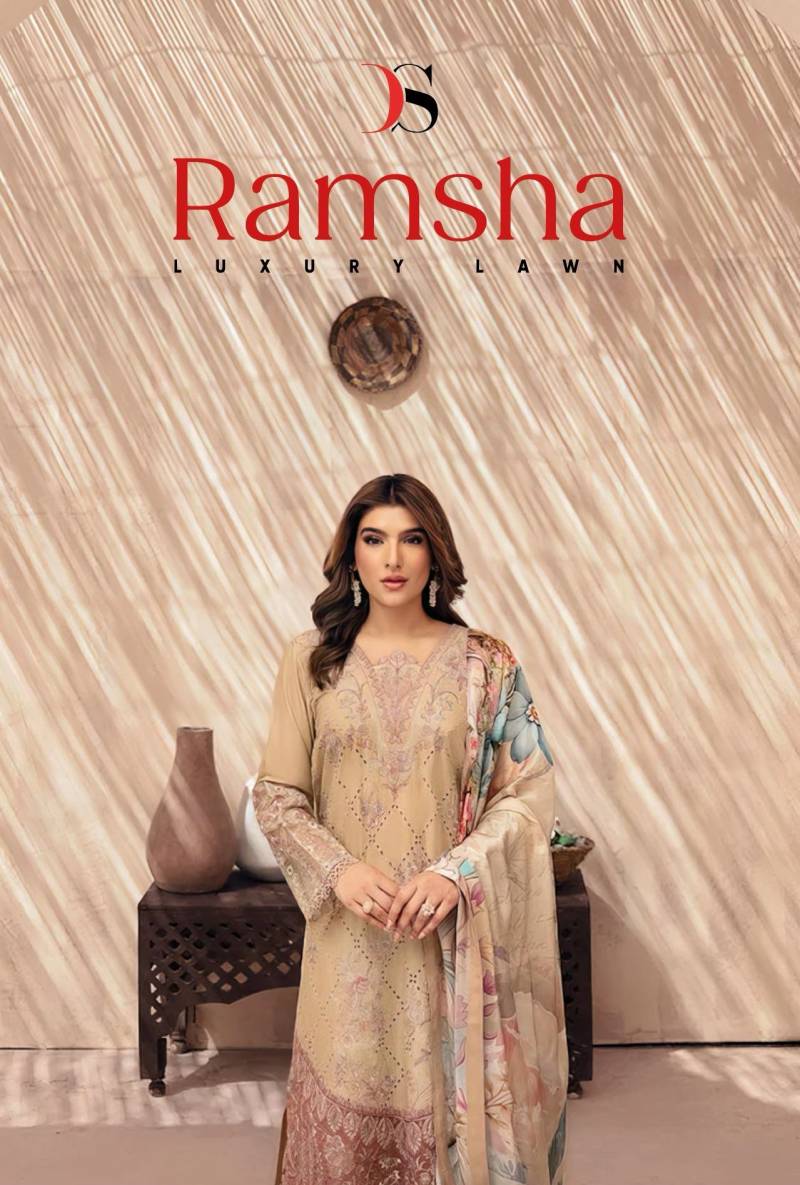 Deepsy Ramsha Luxury Lawn Pakistani Suits Cotton Dupatta