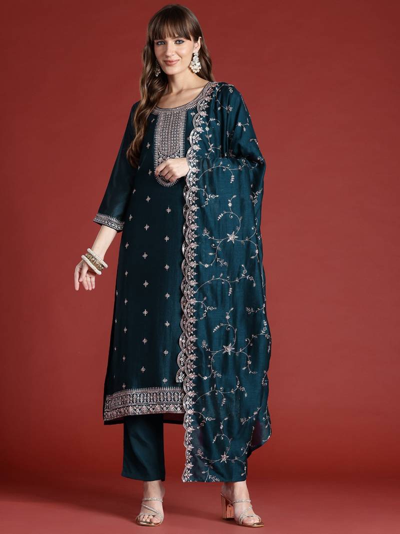 Indo Era 2547 Floral Silk Kurta Bottom With Dupatta
