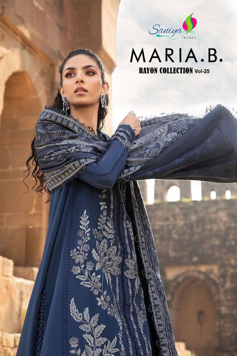 Saniya Maria B Rayon Vol 25 Embroidery Pakistani Salwar Suit Collection