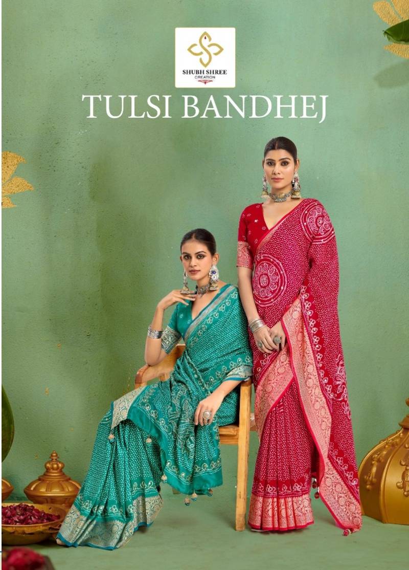 Shubh Shree Tulsi Bandhej Velvet Silk Saree Collection