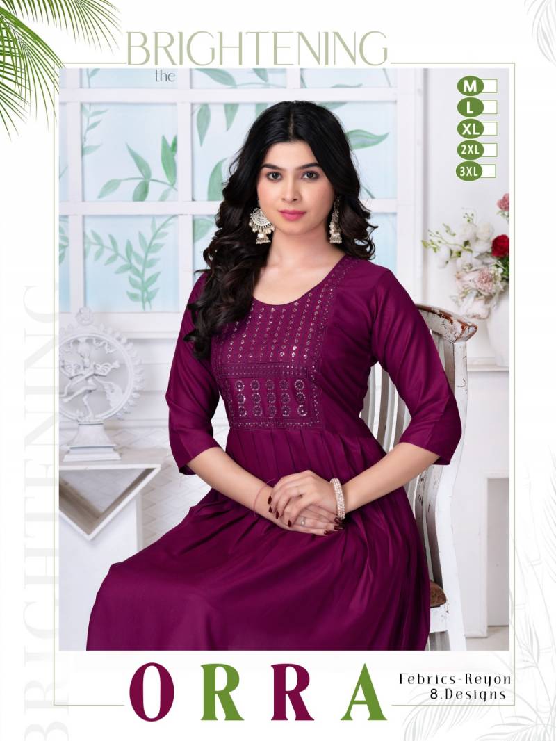 Trendy Orra Plain Casual Wear Long Kurtis Collection