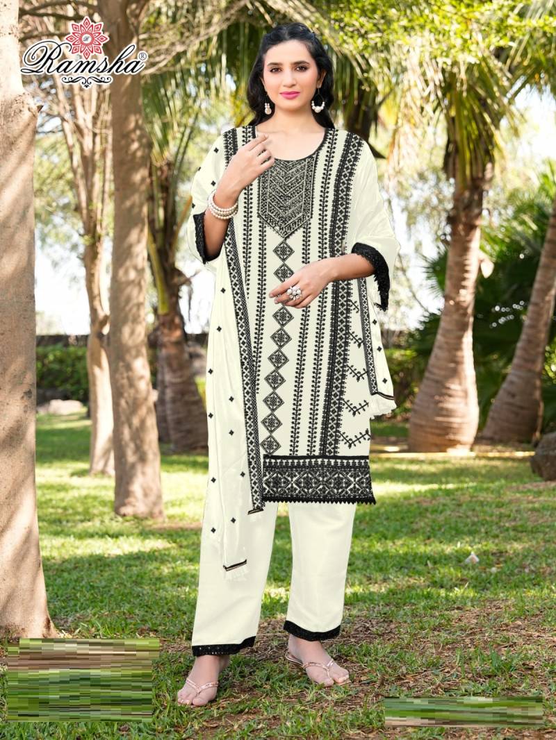Ramsha R 1292 Cream And Black Ready Made Designer Salwar Suits