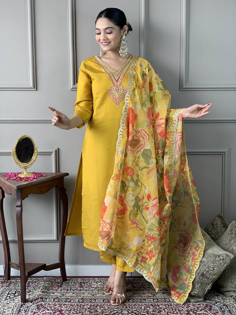 Anushree Mustard Kurti Bottom With Dupatta Collection