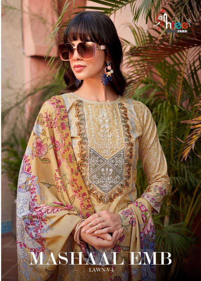 Shree Mashaal Emb Lawn Collection Vol 1 Pakistani Suits Cotton Dupatta