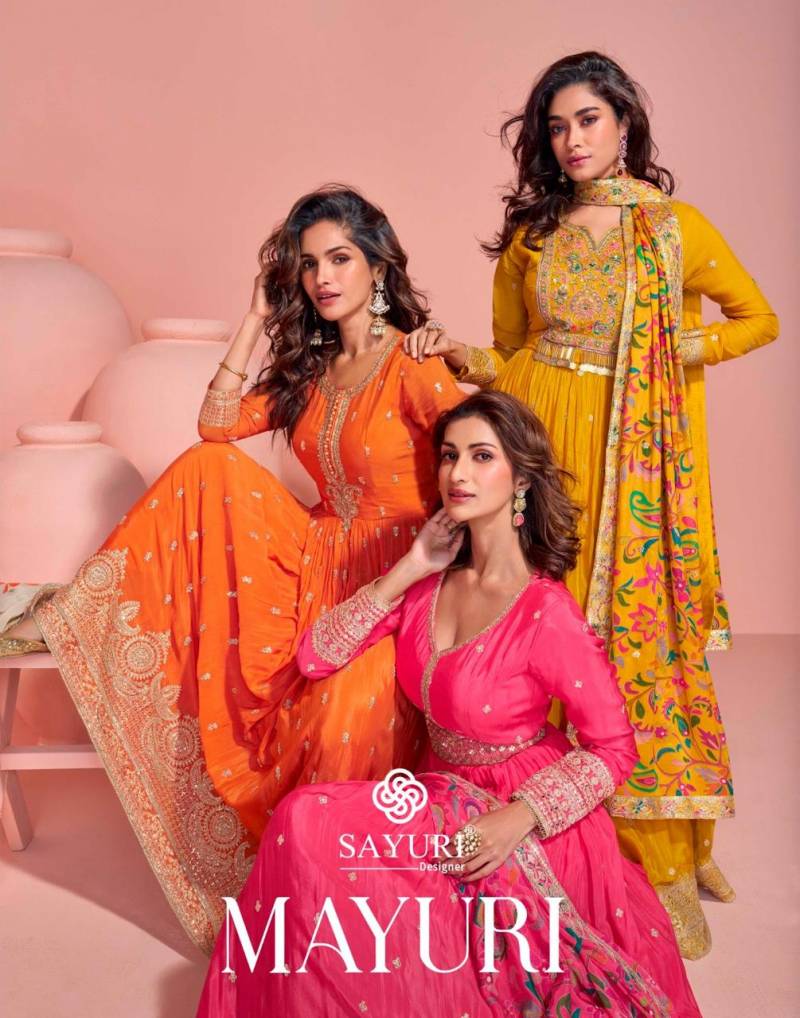 Sayuri Mayuri Chinon Designer Gown With Dupatta Collection