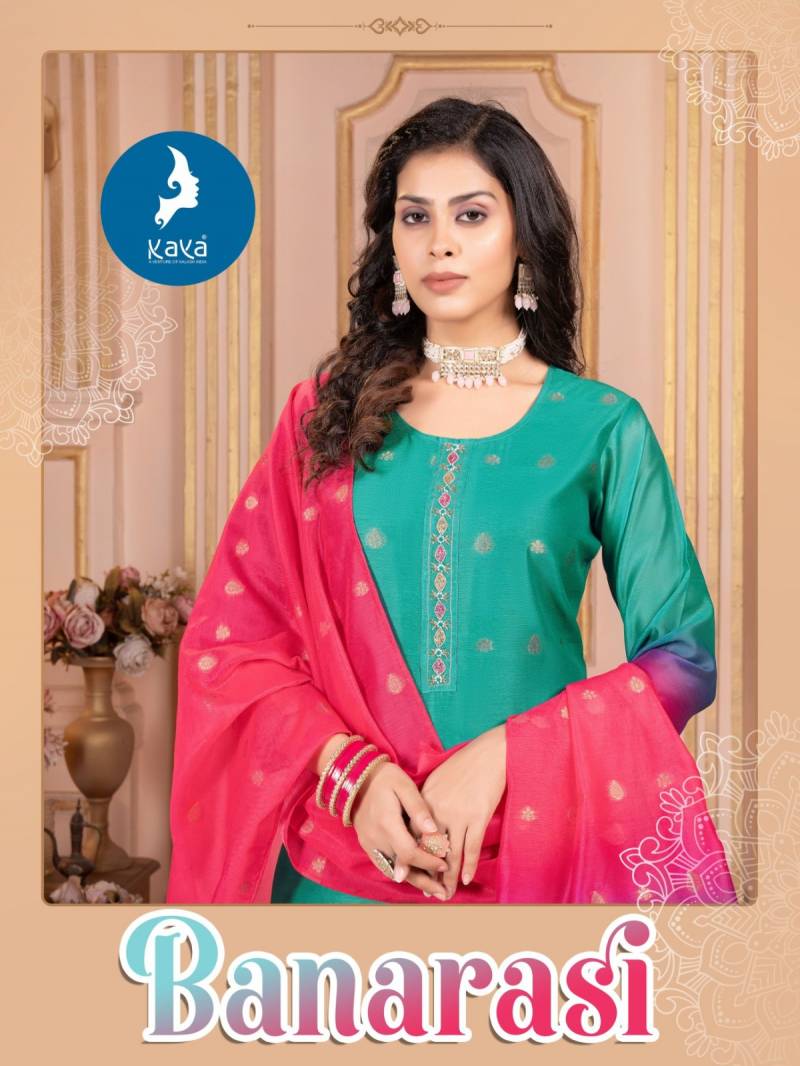 Kaya Banarasi Chanderi Designer Kurti Bottom With Dupatta