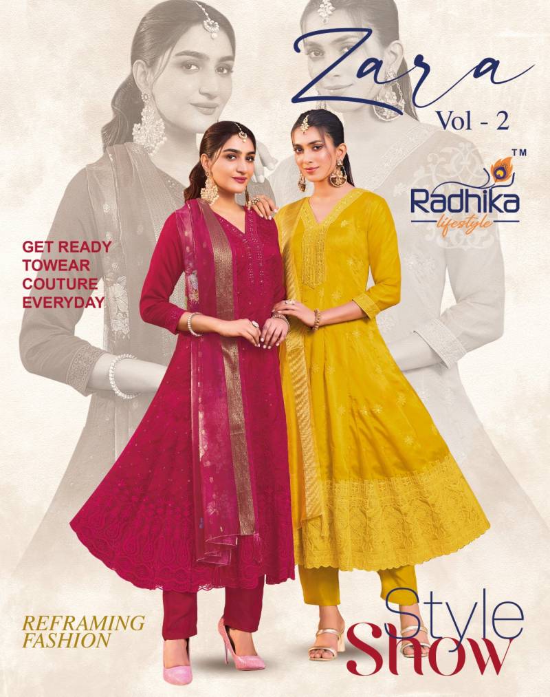 Radhika Zara Vol 2 Vichitra Silk Designer Long Kurti Bottom With Dupatta