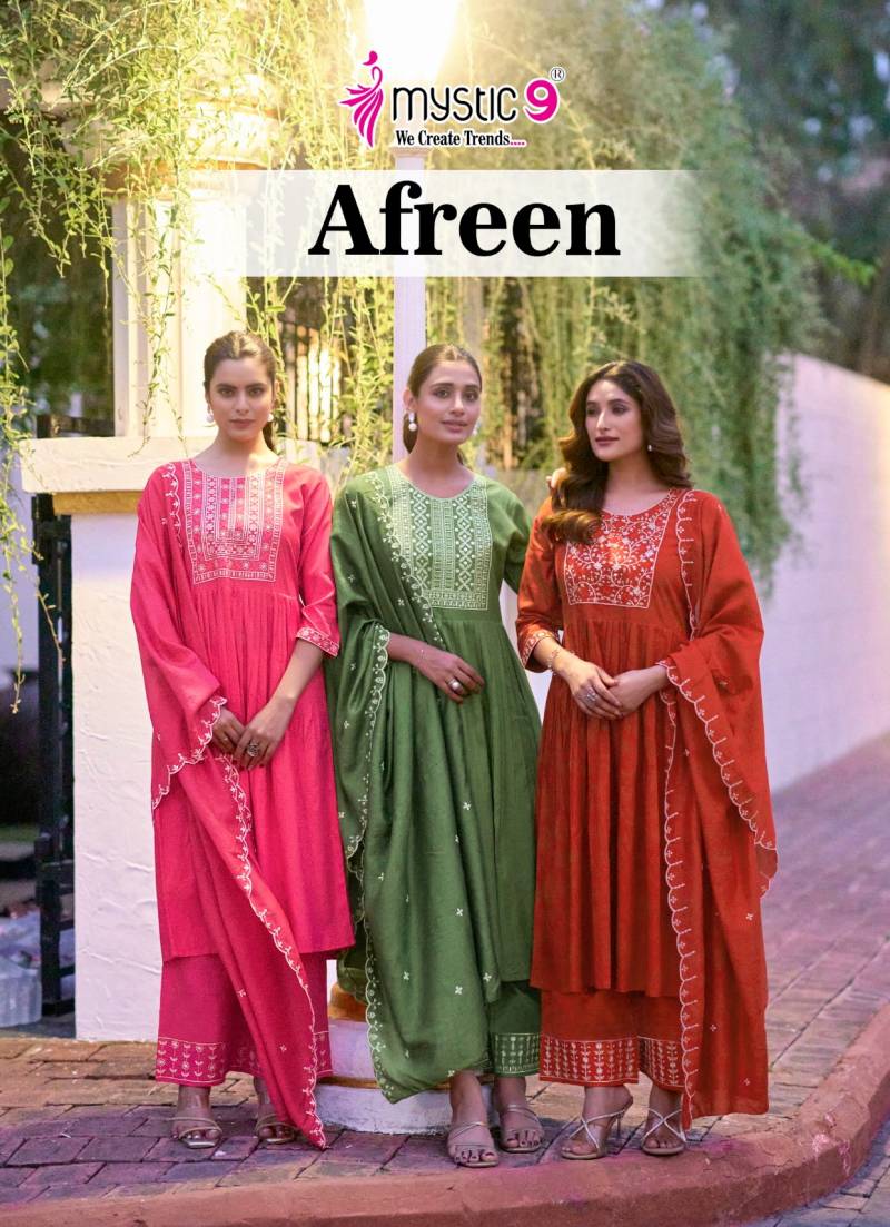 Mystic 9 Afreen Vol 1 Embroidery Kurti Bottom With Dupatta Collection