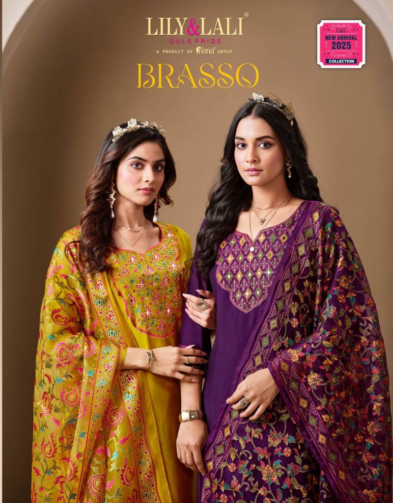 Lily And Lali Brasso Silk Designer Kurti Bottom With Dupatta Collection
