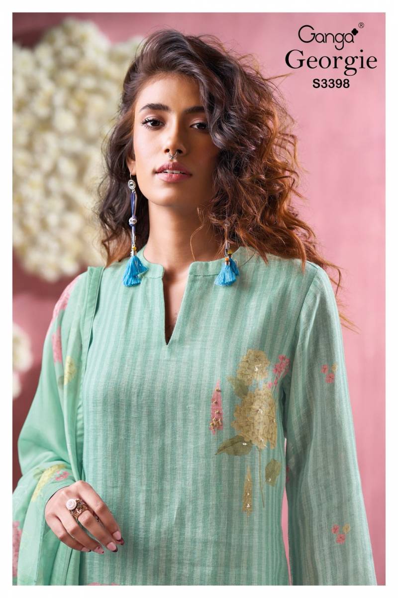 Ganga Georgie Linen Printed Salwar Suit Collection