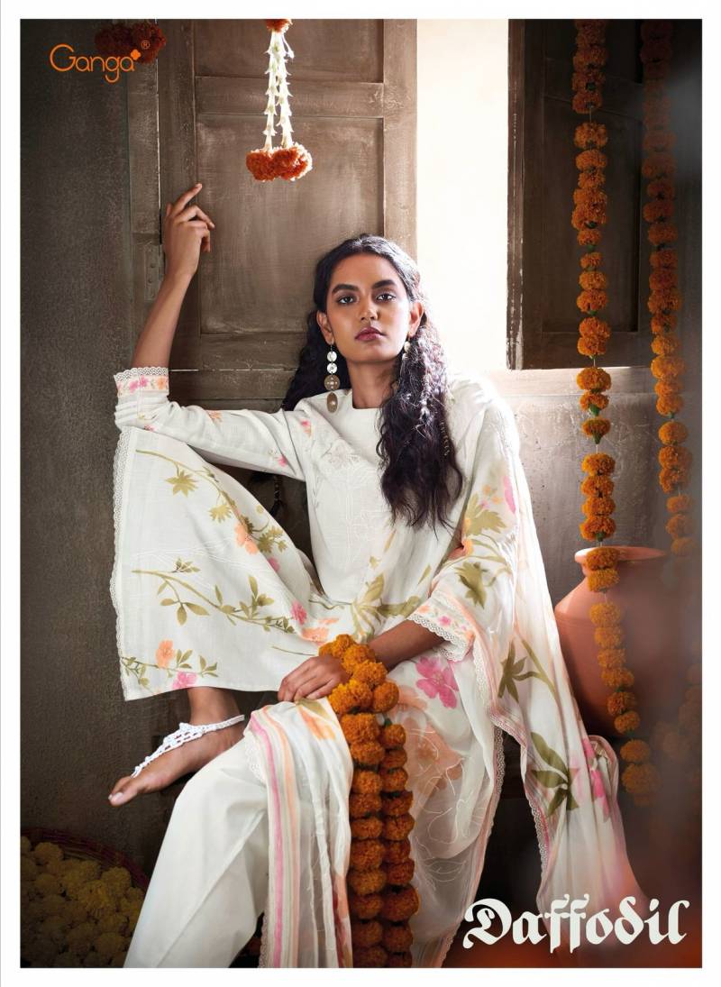 Ganga Daffodil Cotton Linen Embroidered Salwar Suit