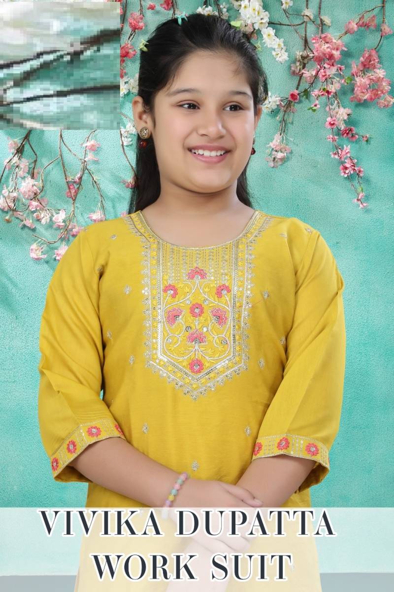 Vivika Dupatta Work Suit 8938 Silk Kids Wear Collection