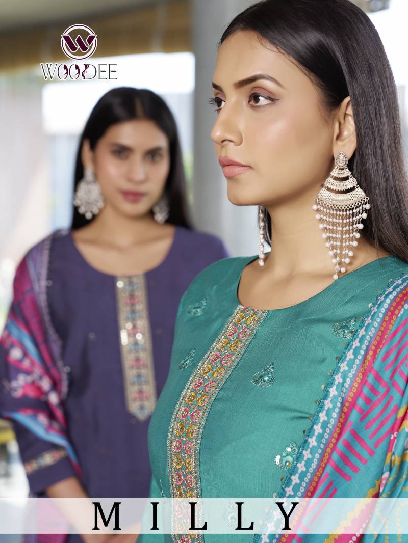 Woodee Milly Viscose Designer Kurti Bottom With Dupatta Collection