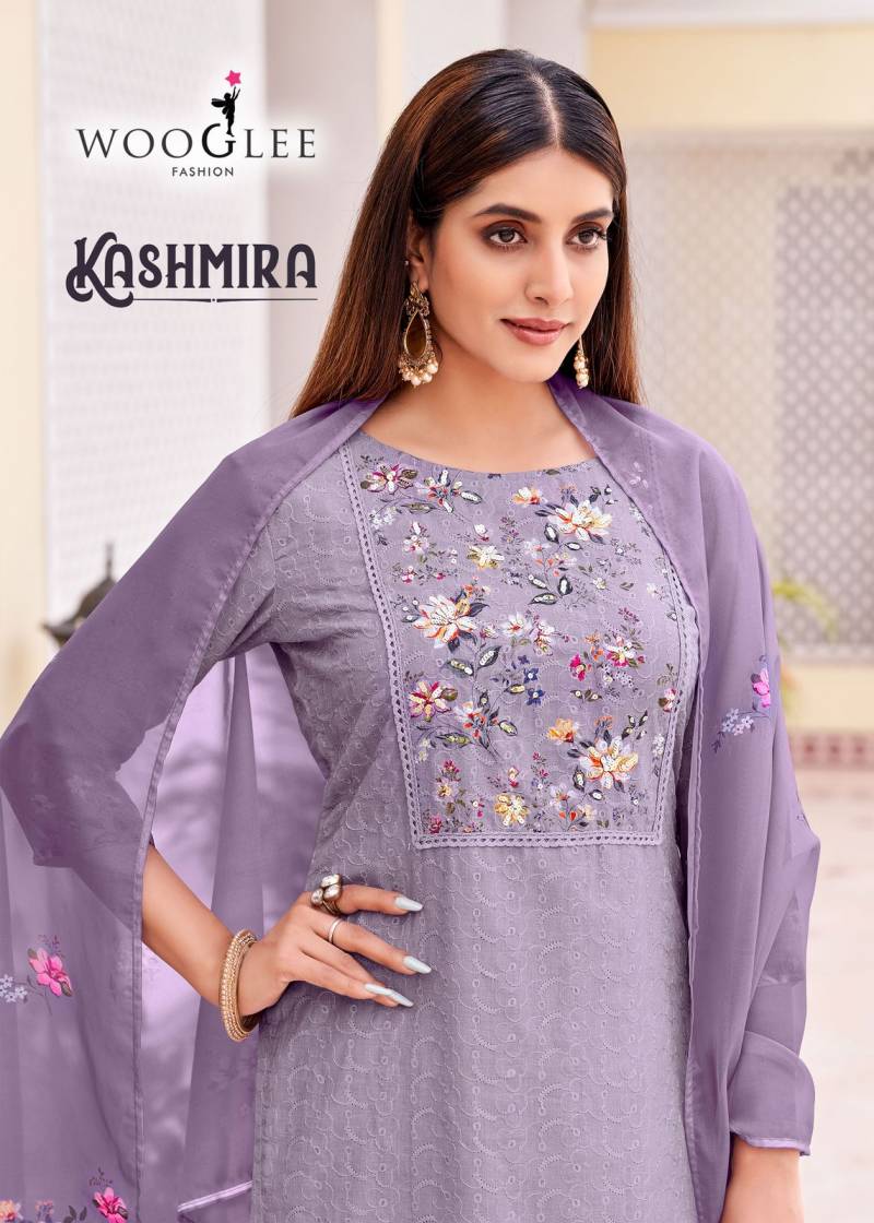 Wooglee Kashmira Schiffli Kurti Bottom With Dupatta Collection