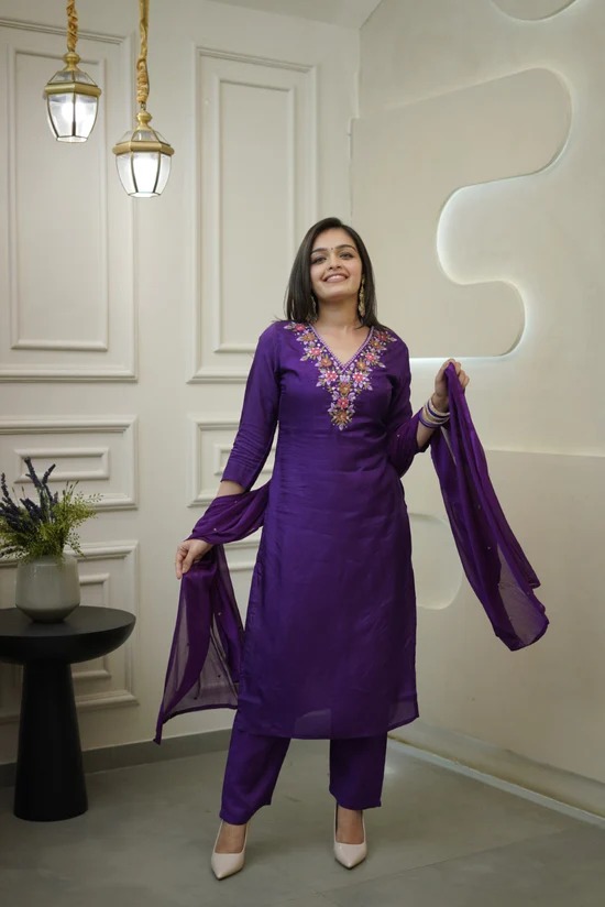 Riva Purple Vichitra Kurti Bottom With Dupatta Collection