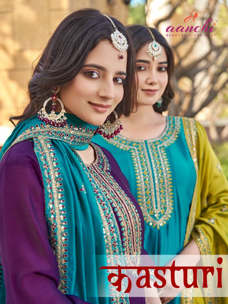 Aanchi Kasturi Vichitra Silk Kurti Bottom With Dupatta Collection