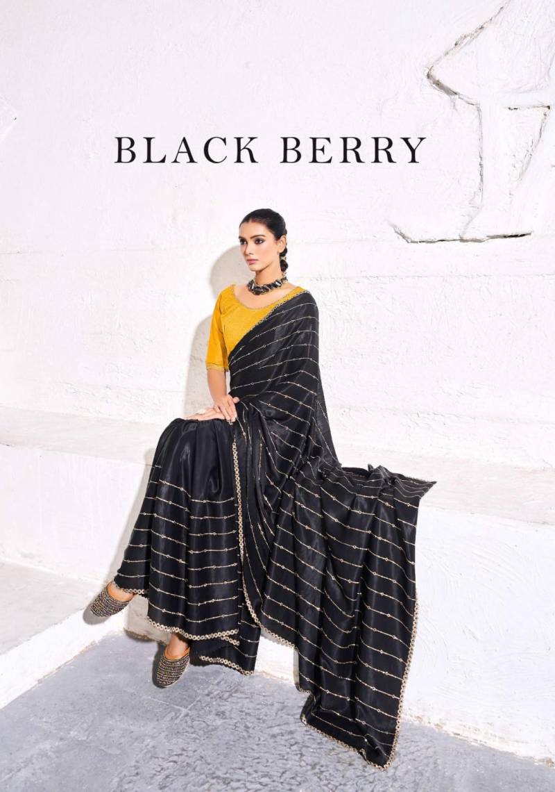 Kala Jamun Black Berry Satin Handwork Saree Collection