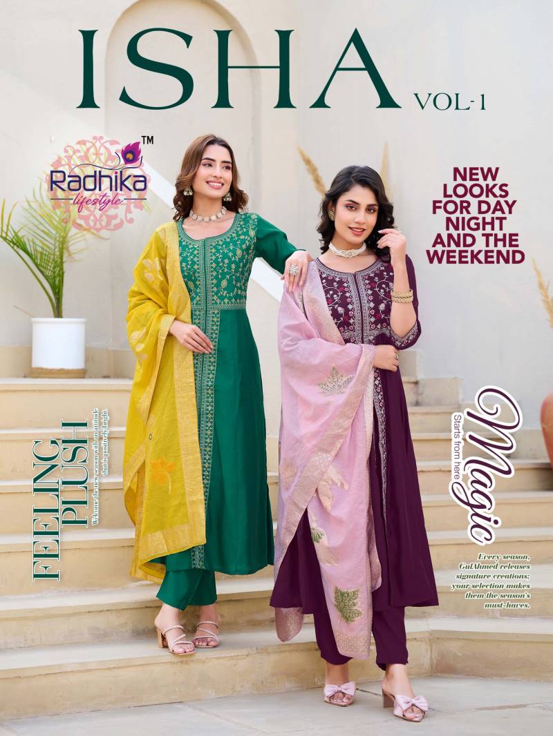Radhika Isha Vol 1 Roman Silk Long Kurti Bottom With Dupatta