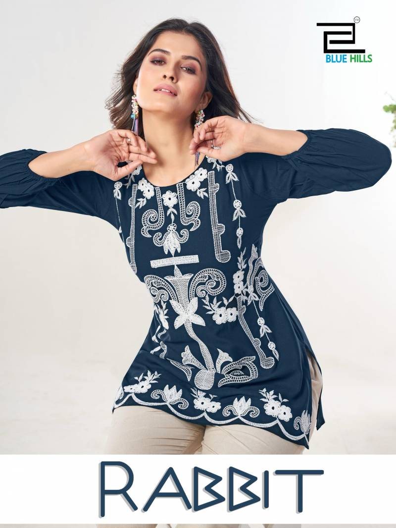 Blue Hills Rabbit Embroidery Work Tops Collection