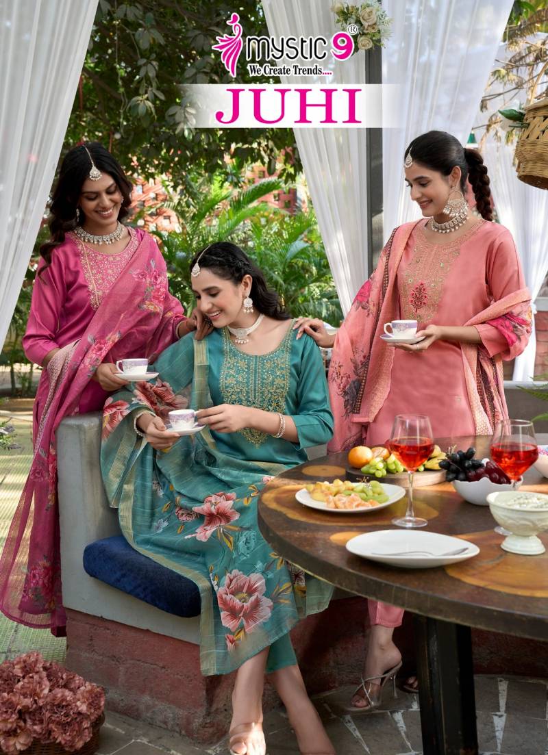 Mystic 9 Juhi Vol 1 Gajji Embroidery Kurti Bottom With Dupatta Collection