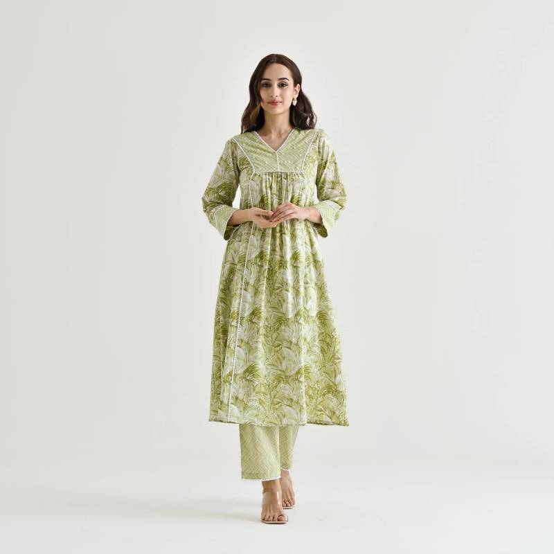 Moti 1 Rayon Slub Lace Work Designer Kurti With Bottom Collection