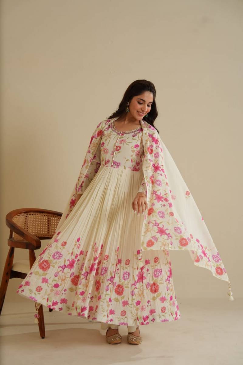 Tanyaa P 113 Cotton Printed Anarkali Kurta Pant With Dupatta Collection