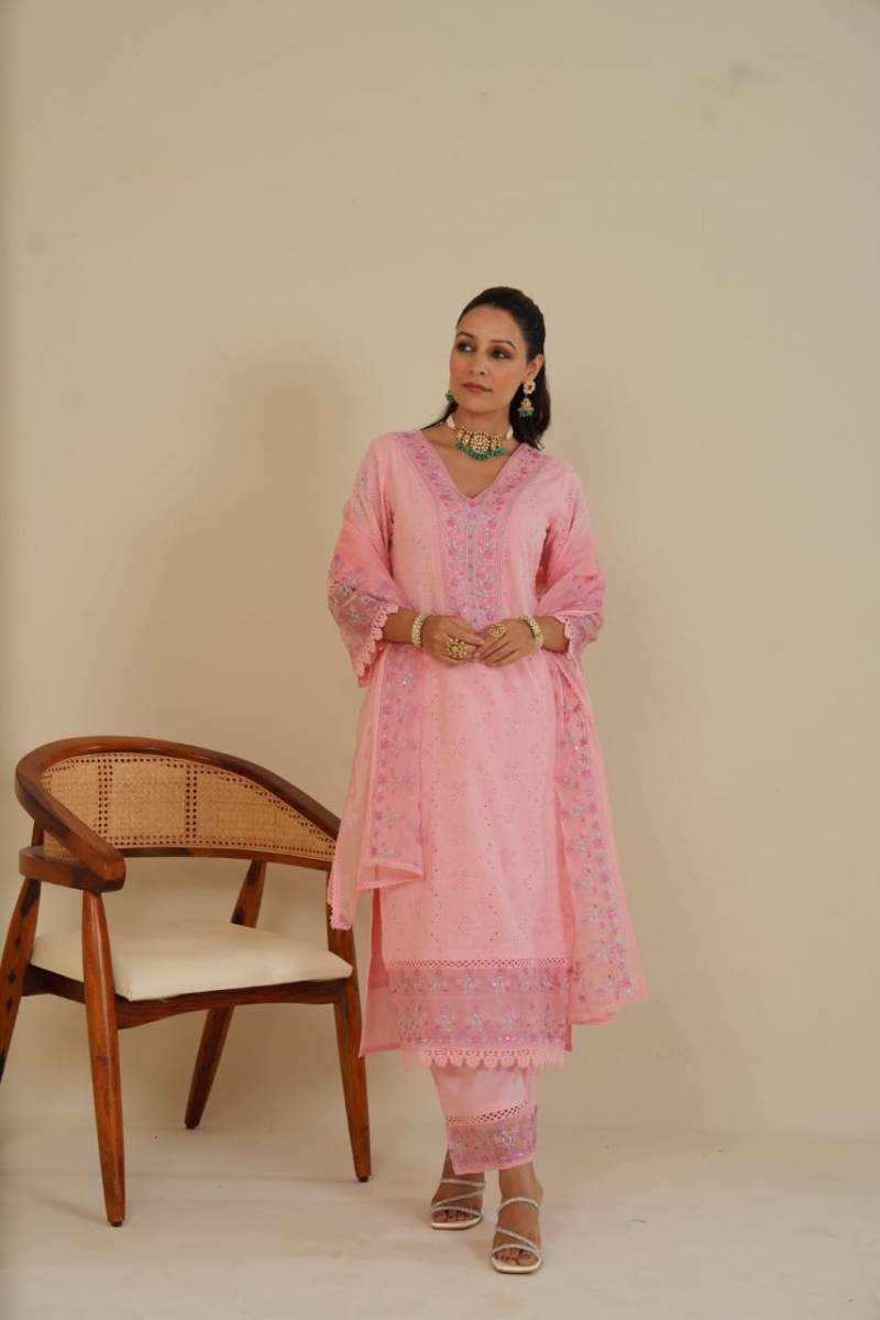 Tanyaa P 119 Schiffli Cotton Kurti Bottom With Dupatta