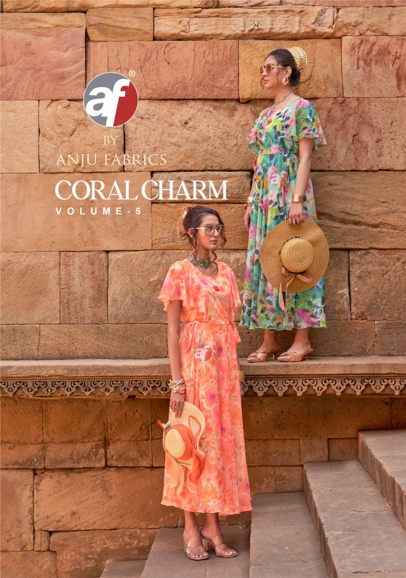 Af Coral Charm Vol 5 Fancy Folral Long Designer Kurti Collection