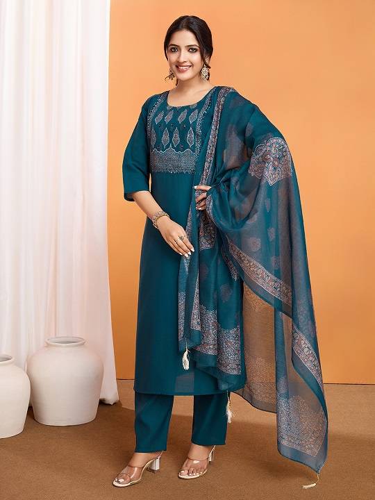 Navya Kurti 70 Silk Embroidered Kurti Bottom With Dupatta