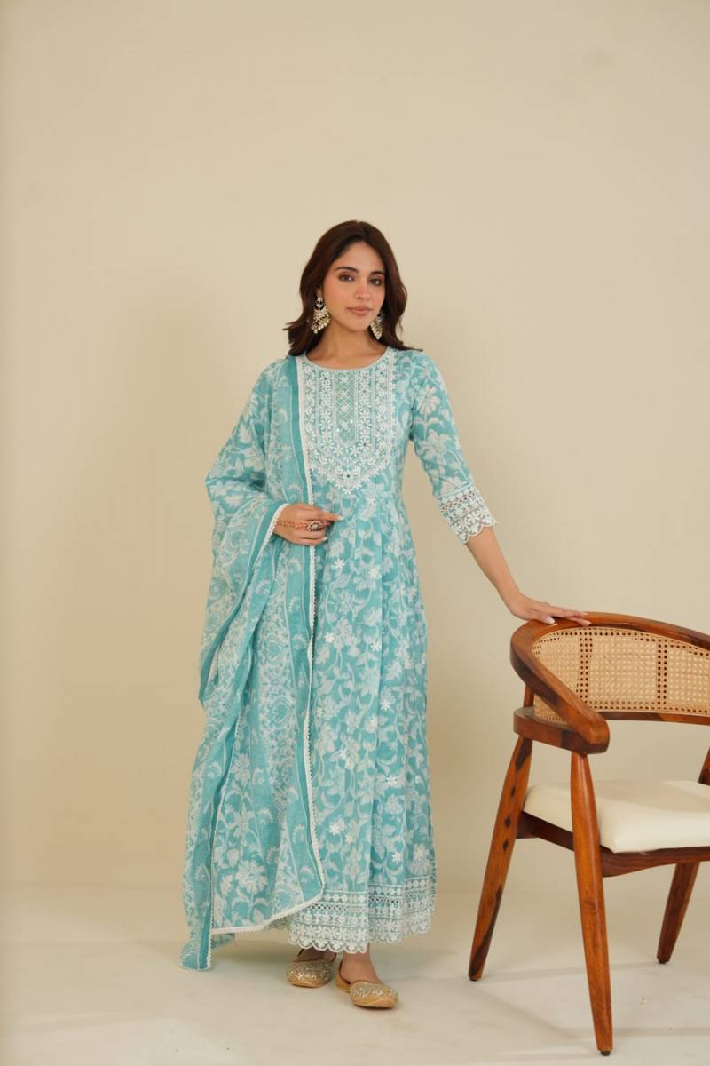 Tanyaa P 123 Lakhnavi Work Long Kurti Bottom With Dupatta