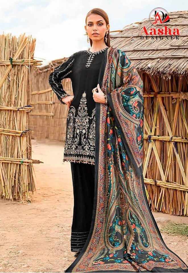 Aasha 1154 A To D Pakistani Salwar Kameez Chiffon Dupatta