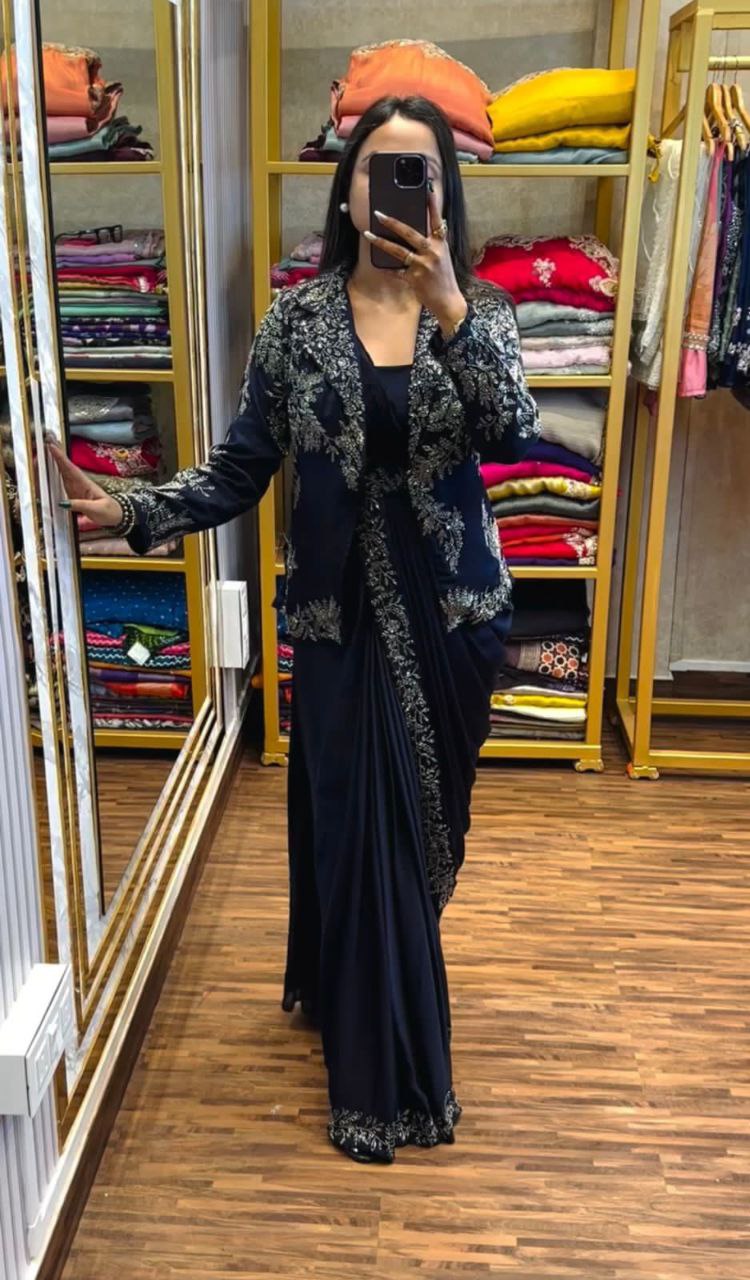 Bt 7083 Chinon Embroidered Designer Ready To Wear Saree Collection