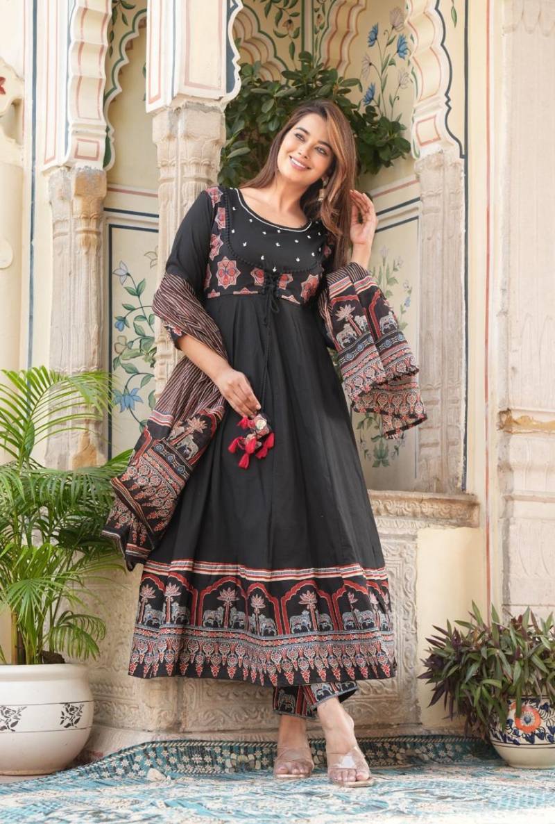 Tanyaa P 137 Anarkali Cotton Kurta Pant With Dupatta Collection