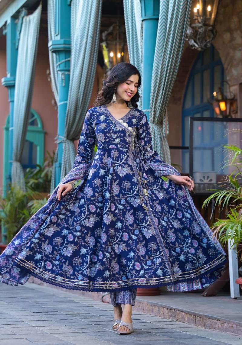 Tanyaa P 140 Cotton Printed Anarkali Kurti Pant With Dupatta Collection