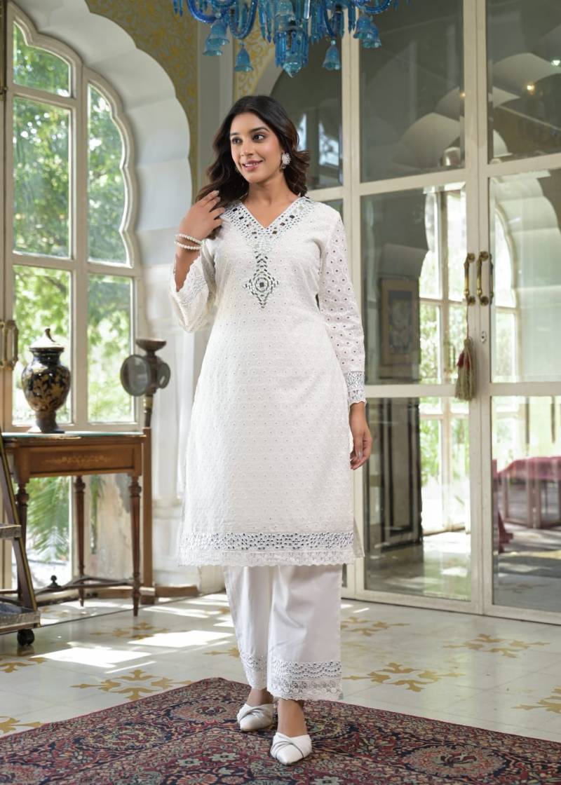 Tanyaa P 139 Schiffli Mirror Worked Kurti With Bottom Collection