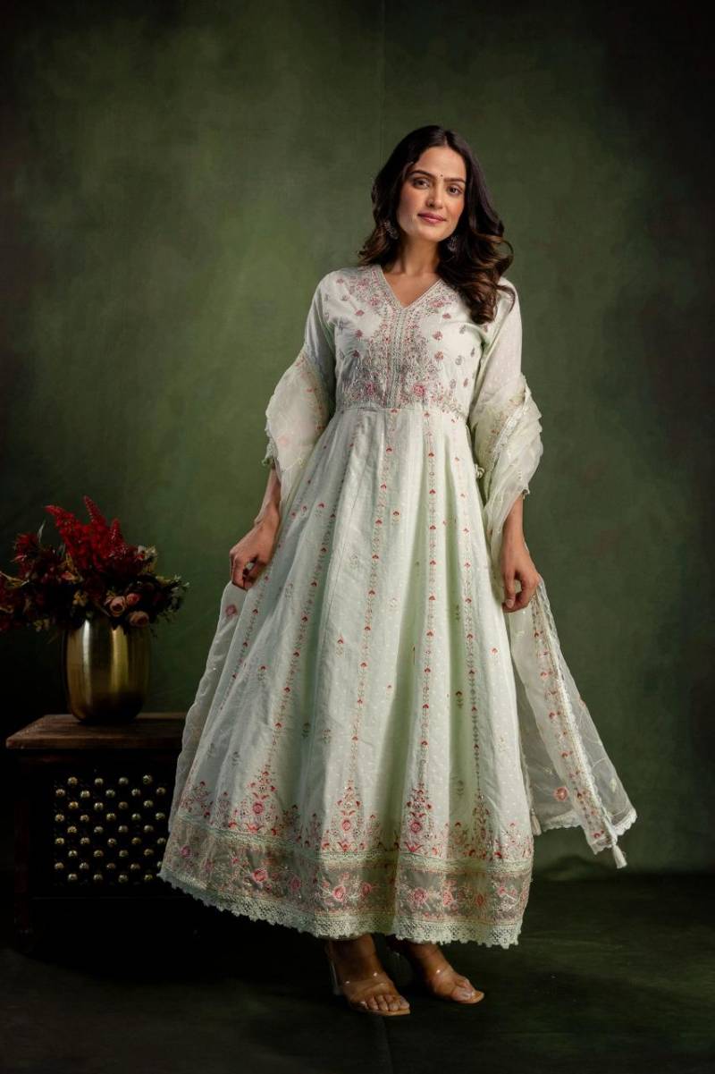 Tanyaa P 155 Cotton Designer Anarkali Style Kurti Pant With Dupatta