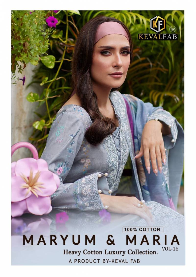 Keval Maryum And Maria Vol 16 Pure Cotton Printed Dress Material