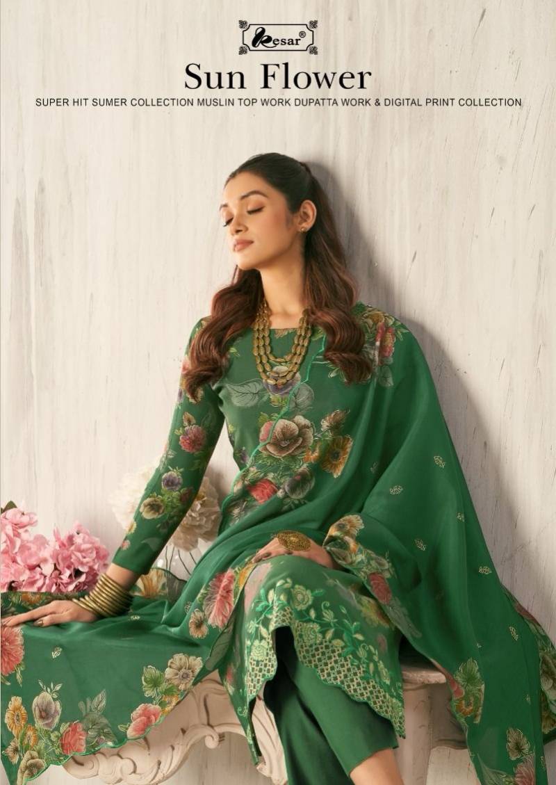Kesar Sun Flower Viscose Printed Dress Material Collection