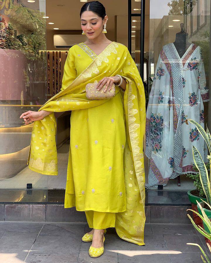 Sridevi Lemon Yellow Designer Kurti Bottom With Dupatta