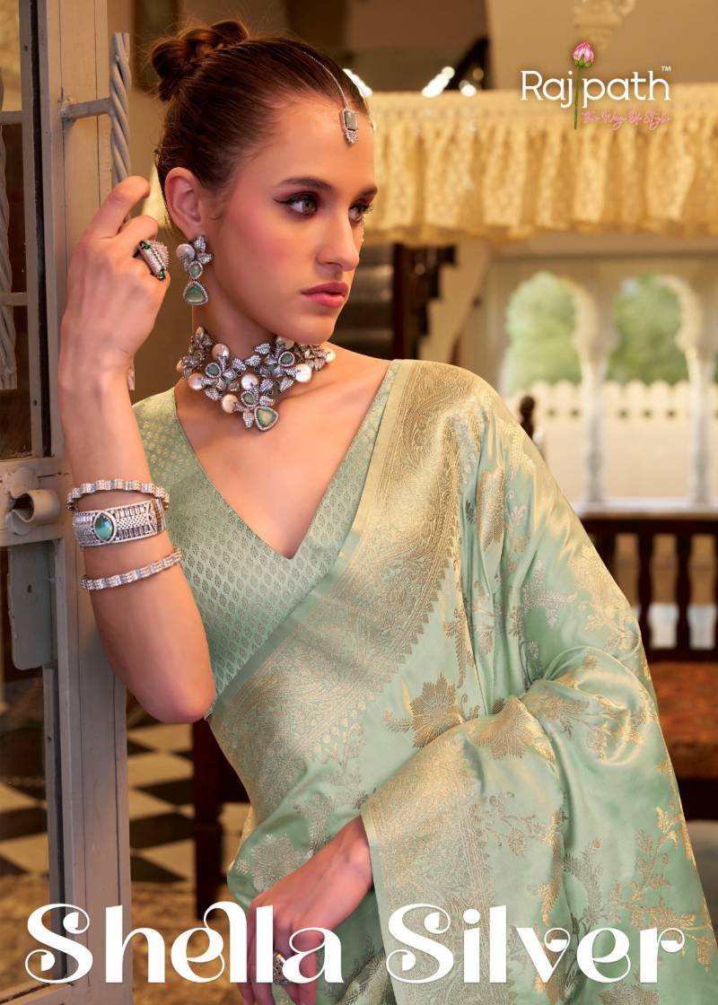 Rajpath Shella Silver Soft Satin Silk Saree Collection