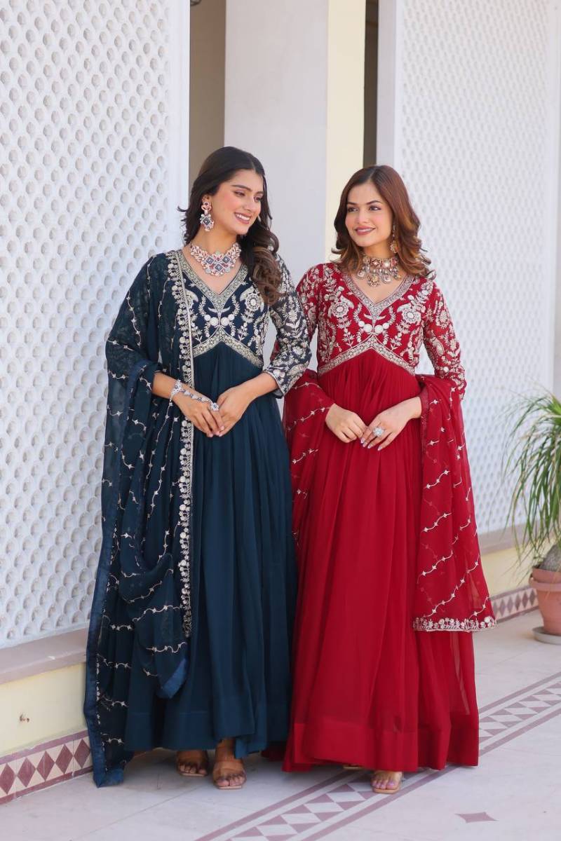 Sn 2396 Amazing Georgette Designer Gown With Dupatta Collection