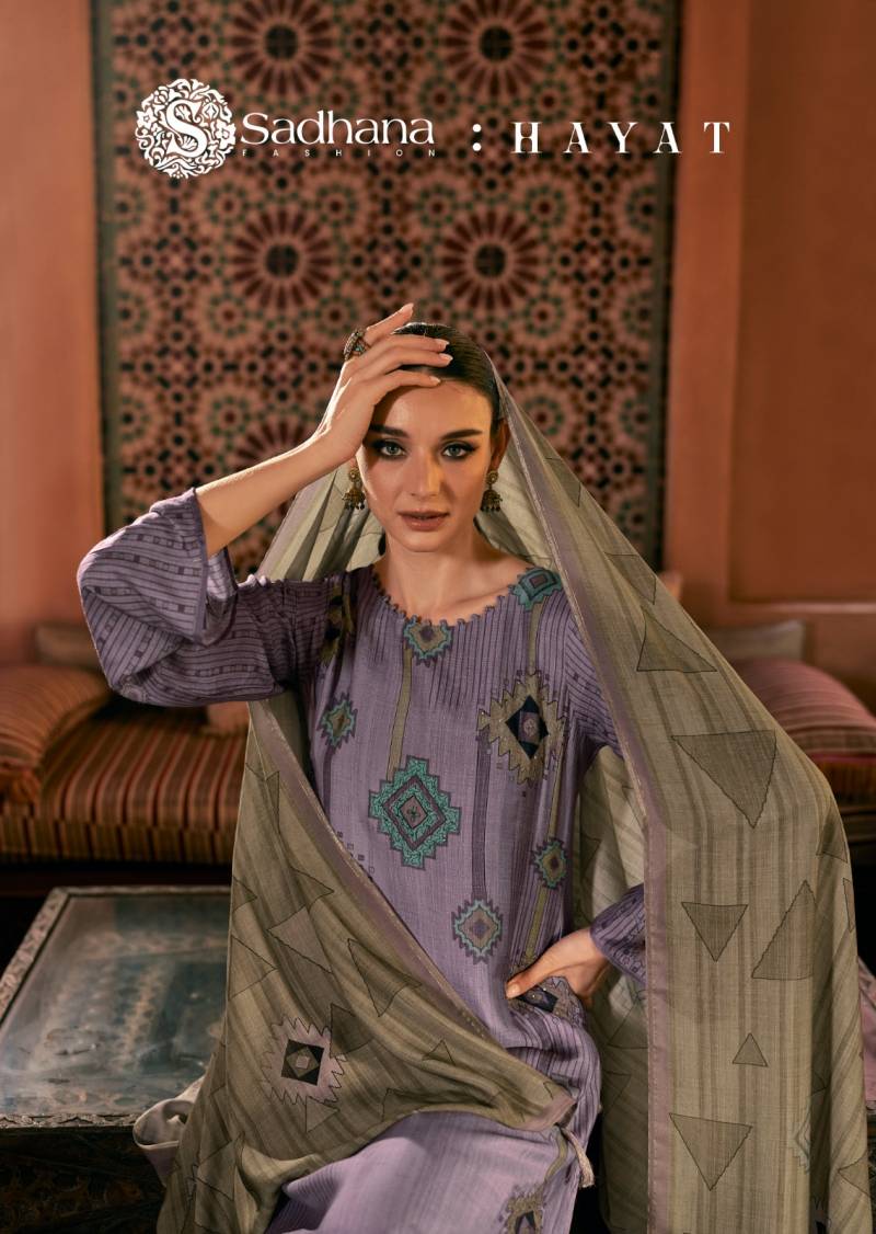 Sadhana Hayat Masline Printed Dress Material Collection