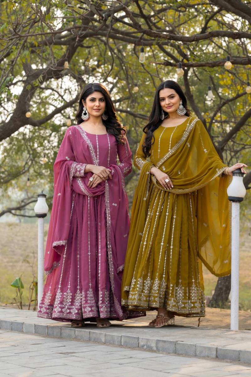 Sn 2419 Faux Georgette Designer Gown With Dupatta Collection