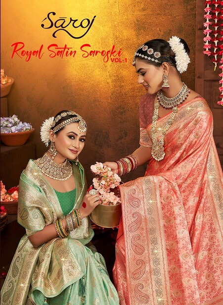 Saroj Royal Satin Saroski Vol 1 Wedding Wear Silk Saree Collection