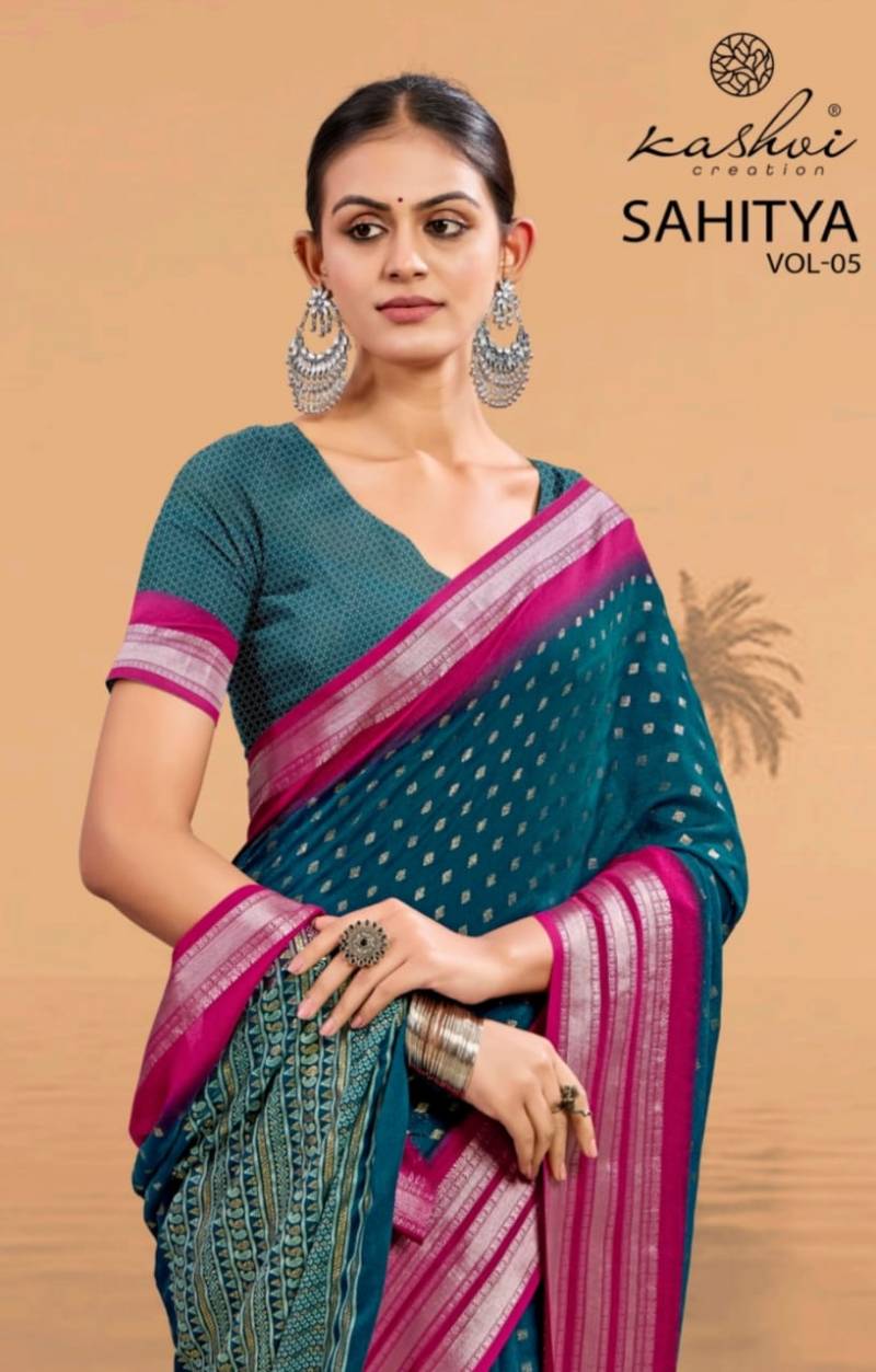 Kashvi Sahitya Vol 5 Dull Moss Printed Saree Collection