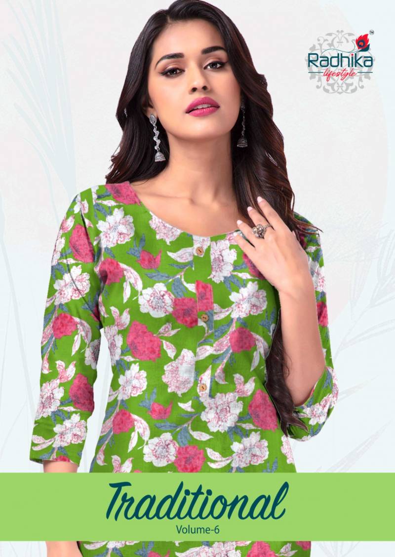 Radhika Traditional Vol 6 Cotton Printed Kurti Collection