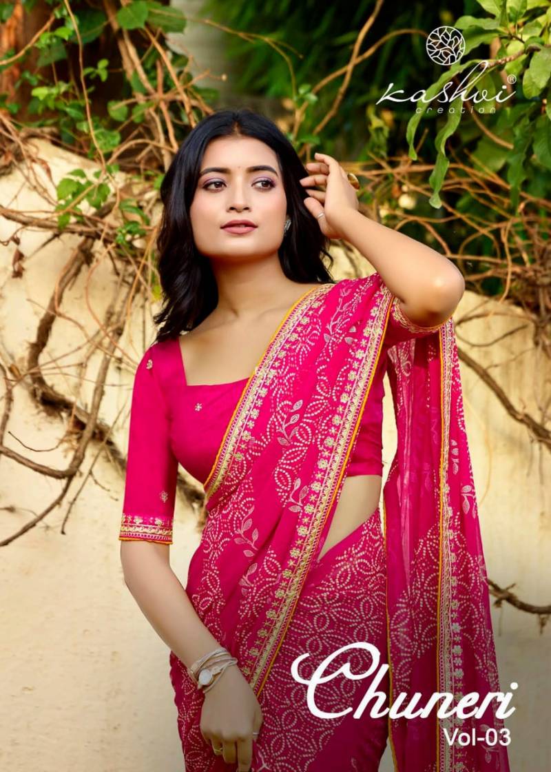 Kashvi Chuneri Vol 3 Mono Georgette Coding Work Saree Collection
