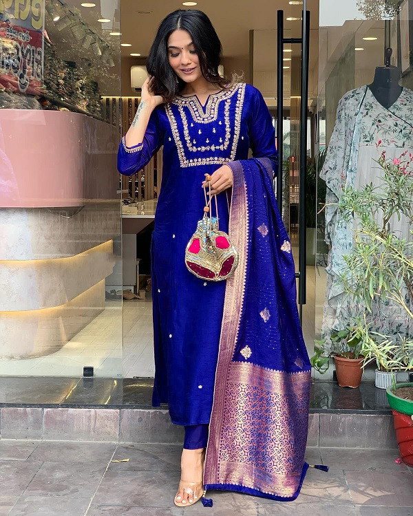 Navya Kurti 81 Cotton Designer Blue Kurti Bottom With Dupatta