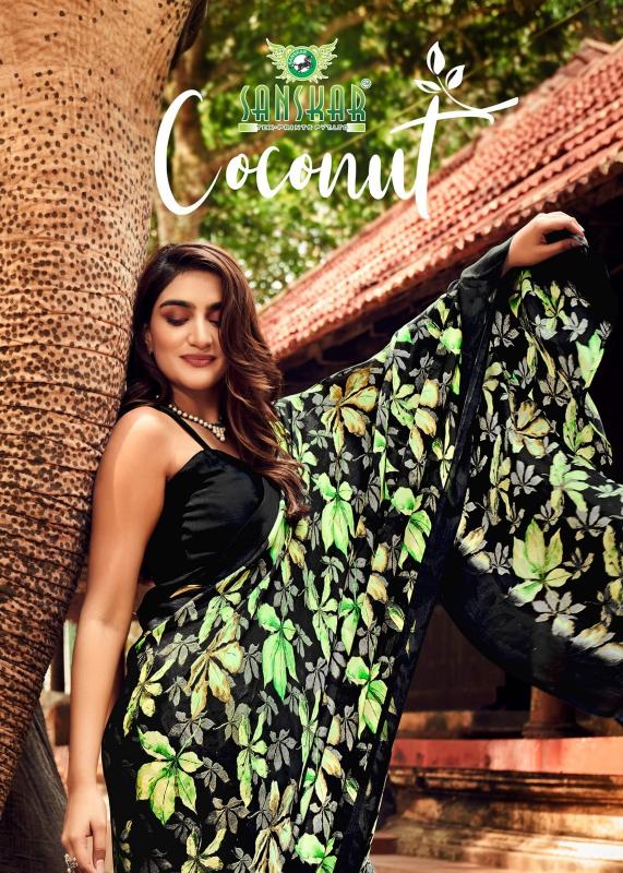 Sanskar Coconut Sartin Printed Saree Collection